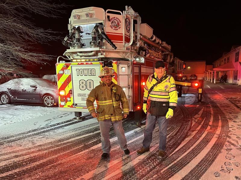 Patrick Miller submitted this photo of Indian River Volunteer Fire Company Deputy Chief Ryan Mock and Fire Police Captain William Tobin on duty during the snowstorm.